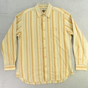 Tommy Bahama Shirt Mens Medium Yellow Brown Silk Button Up Long Sleeve